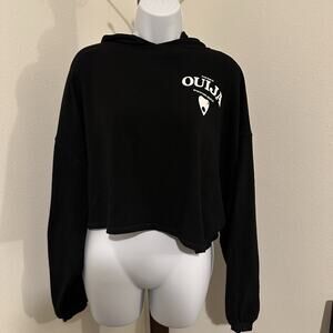 Ouija Mystifying Oracle Juniors M Black Oversized Cropped Hoodie Hasbro